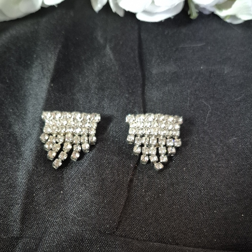 Vintage Silver Crystal Fringe Stud Shoe Clips (2pc)